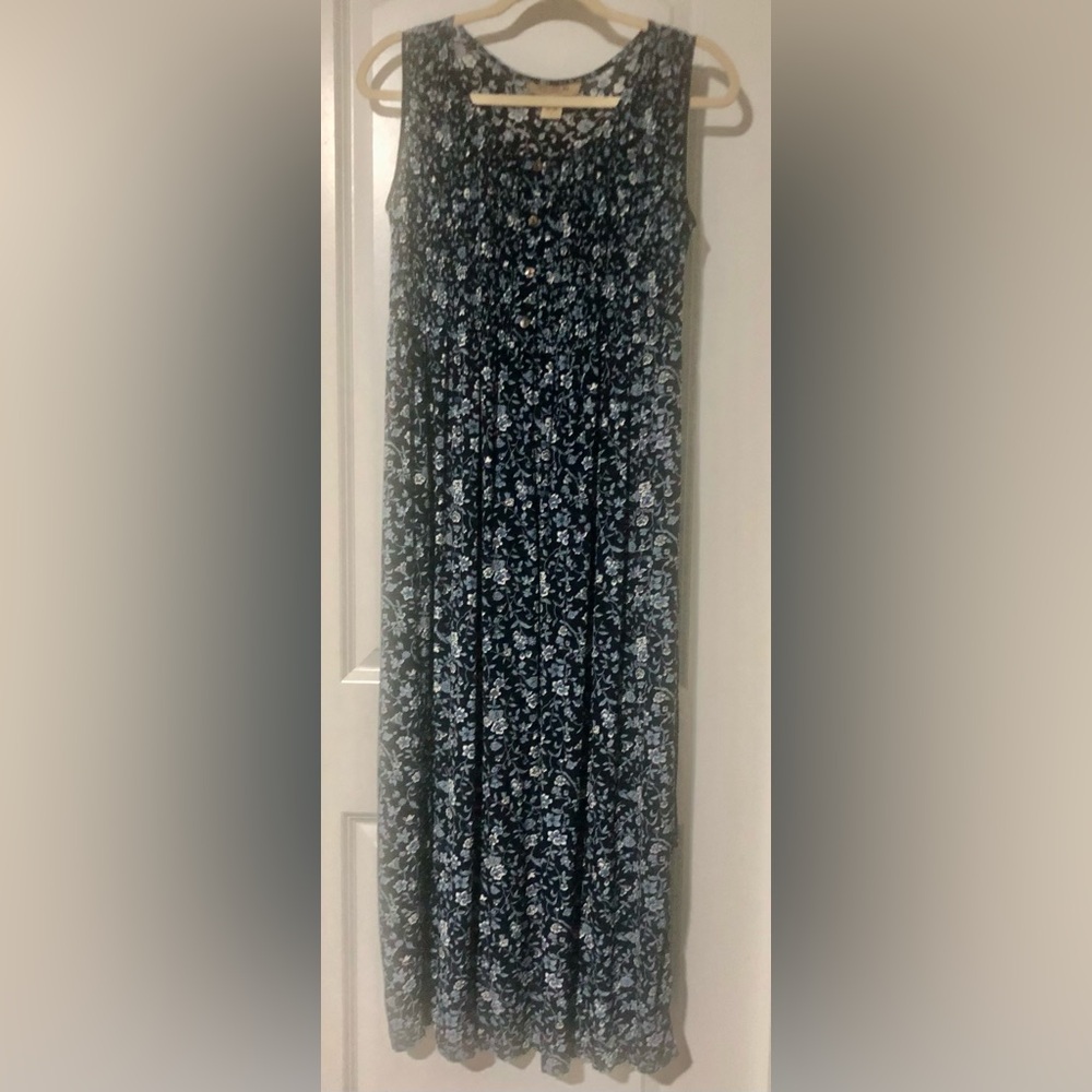 Sleeveless Navy Floral Maxi Skirt with Button Front